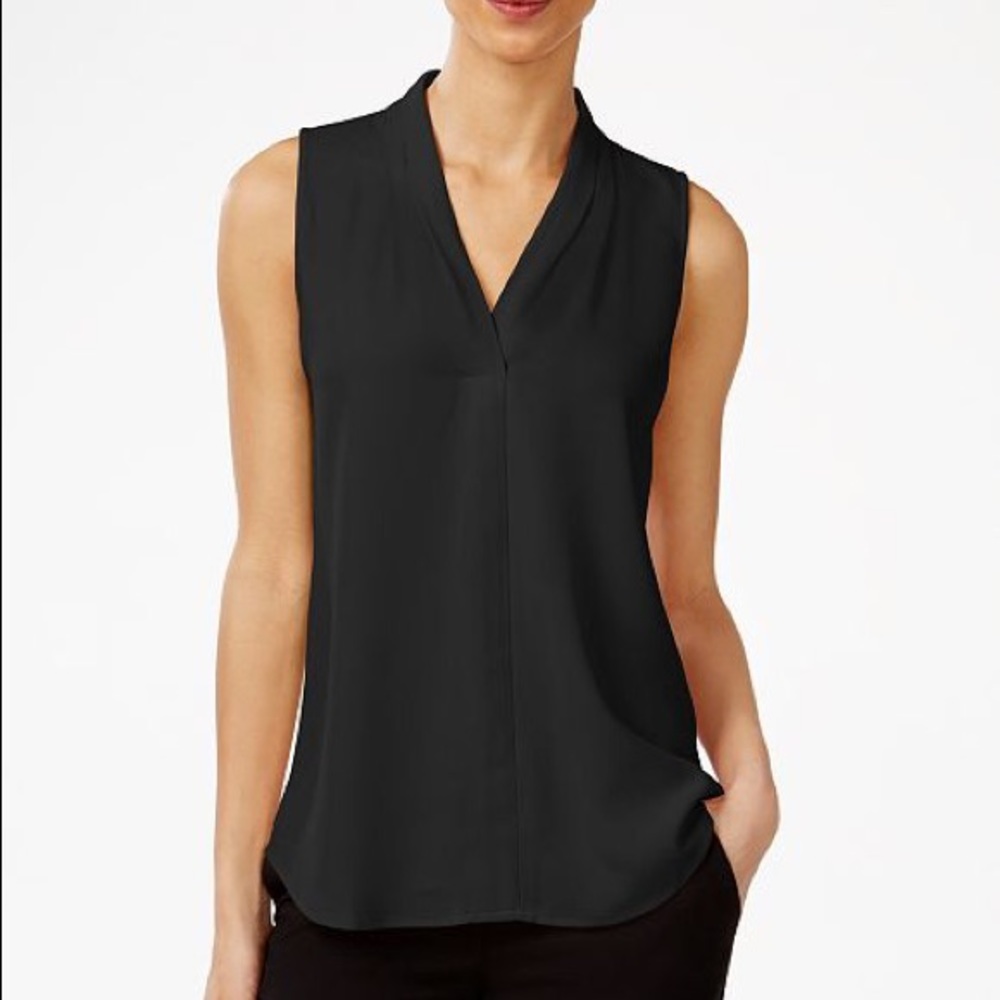 Calvin Klein Pleated V-Neck Tank in Black
